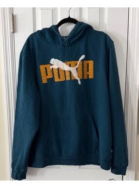 Puma Teal Hoodie with Gold Logo and White Puma